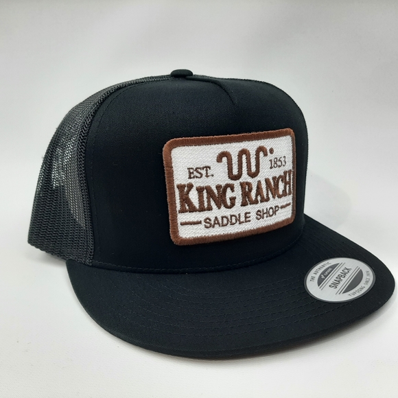 King Ranch Embroidered Patch Flat Bill Trucker Mesh Snapback Hat Cap Black - Picture 3 of 4
